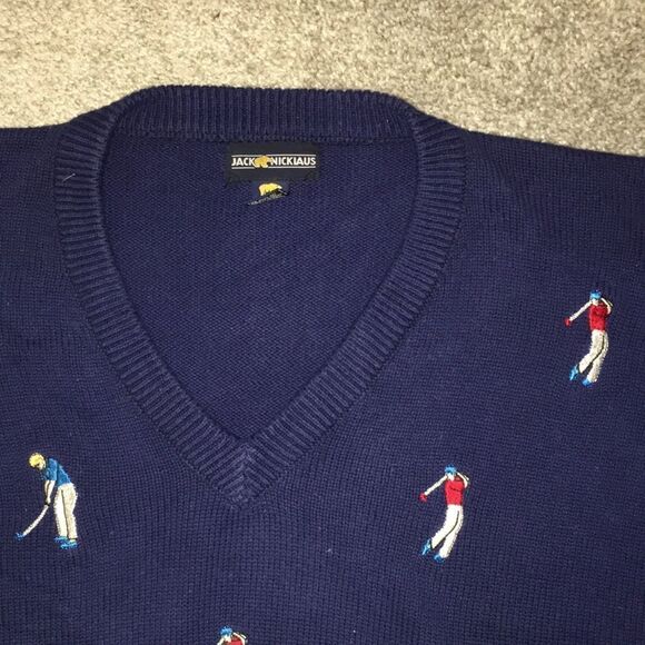 Retro vintage Jack Nicklaus Golden Bear Logo embroidered Golf men V-Neck Sweater - Picture 2 of 6
